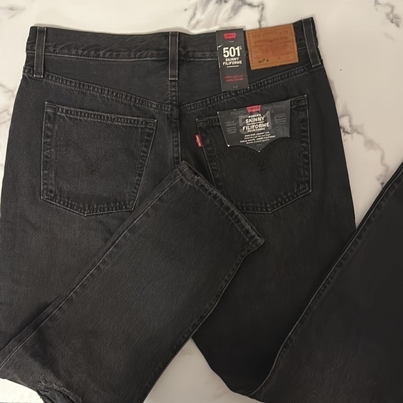 Levis Premium 501 Skinny High Rise Distressed Faded Black Non-Stretch Denim Jean - Picture 11 of 13